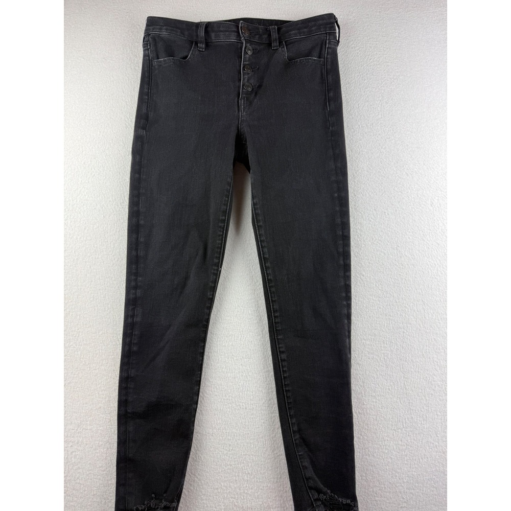 American Eagle Dream Jean Hi-Rise Jegging Black Button Fly Raw Step Hem Size 6R